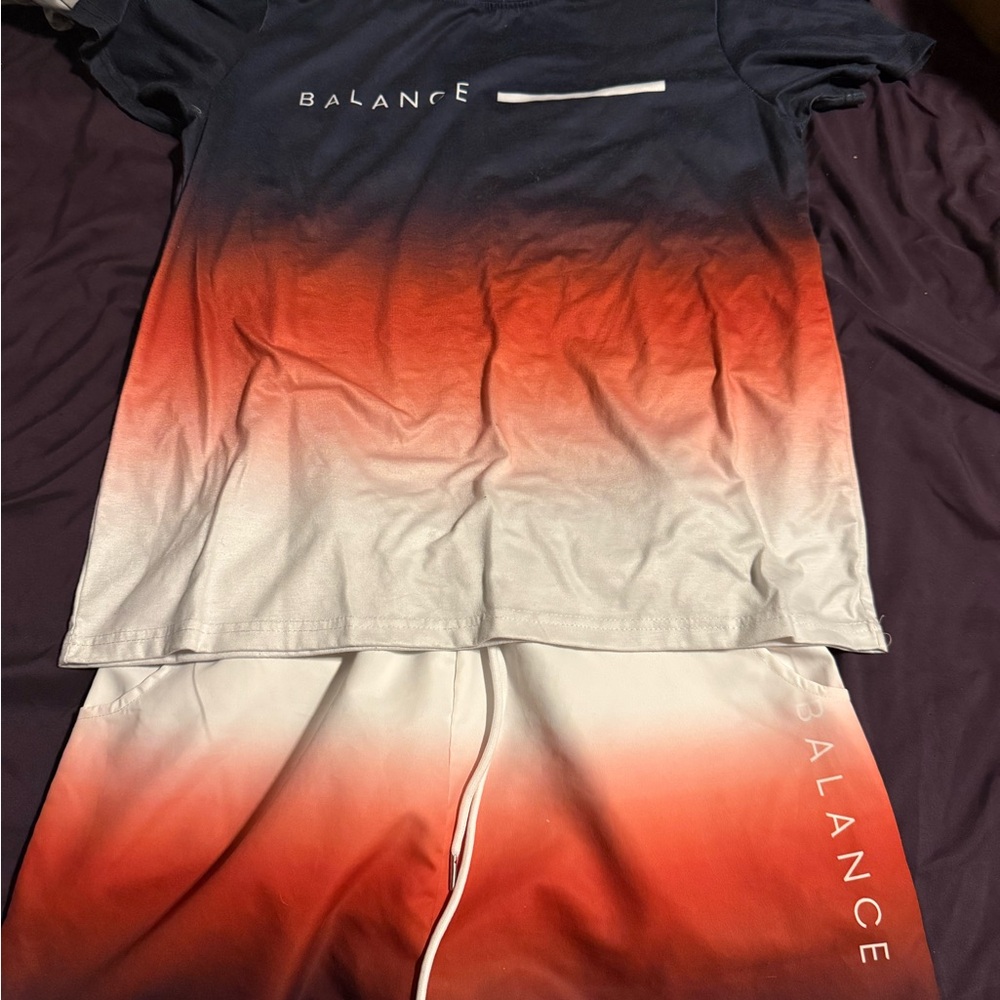 Balance  Men's Gradient Tee and Shorts in Black, Red, and White
